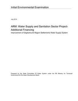 Water Supply and Sanitation Sector Project- Additional Financing Improvement of Gegharkunik Region Settlements Water Supply System