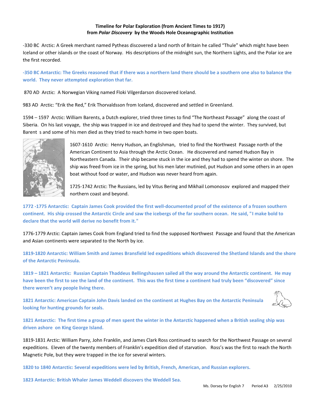 Timeline for Polar Exploration (From Ancient Times to 1917)