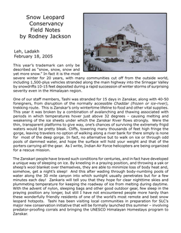Snow Leopard Conservancy Field Notes by Rodney Jackson