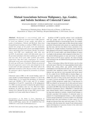 Mutual Associations Between Malignancy, Age, Gender, and Subsite Incidence of Colorectal Cancer