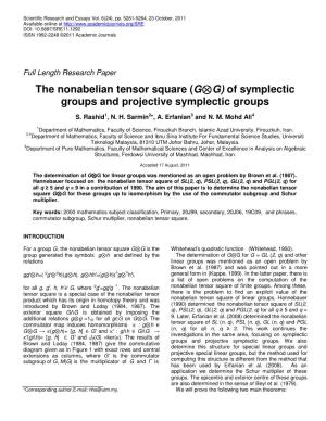 The Nonabelian Tensor Square (G⊗G) of Symplectic Groups and Projective