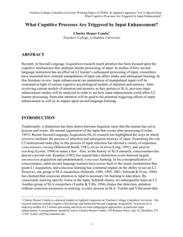 What Cognitive Processes Are Triggered by Input Enhancement? What Cognitive Processes Are Triggered by Input Enhancement?