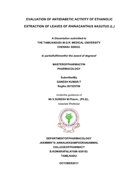 Evaluation of Antidiabetic Activity of Ethanolic Extraction of Leaves Of