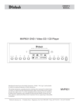 MVP831 MVP831 DVD / Video CD / CD Player