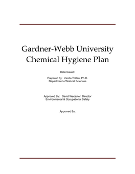 Gardner-Webb University Chemical Hygiene Plan Contents