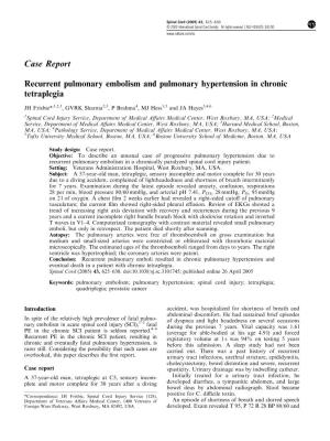 Recurrent Pulmonary Embolism and Pulmonary Hypertension in Chronic Tetraplegia