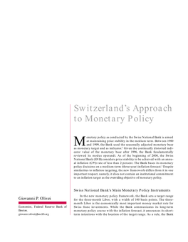 Switzerland's Approach to Monetary Policy