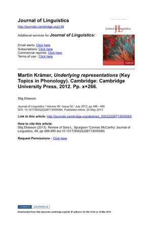 Journal of Linguistics Martin Krämer, Underlying Representations (Key
