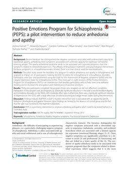 (PEPS): a Pilot Intervention to Reduce Anhedonia and Apathy