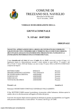GIUNTA COMUNALE N. 115 Del 10/07/2020 ORIGINALE