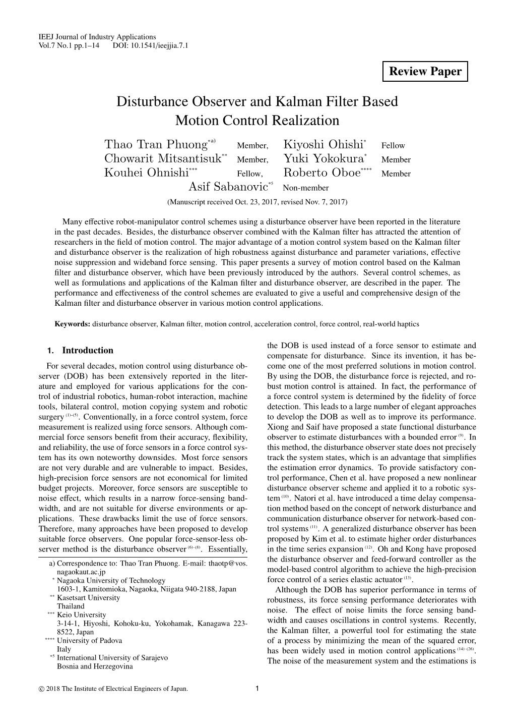 Disturbance Observer and Kalman Filter Based Motion Control Realization