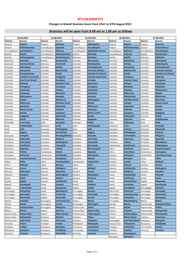 Branch Business Hours from 23Rd to 27 Aug 2021