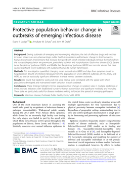 Protective Population Behavior Change in Outbreaks of Emerging Infectious Disease Evans K