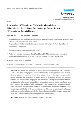 Evaluation of Wood and Cellulosic Materials As Fillers in Artificial Diets for Lyctus Africanus Lesne (Coleoptera: Bostrichidae)