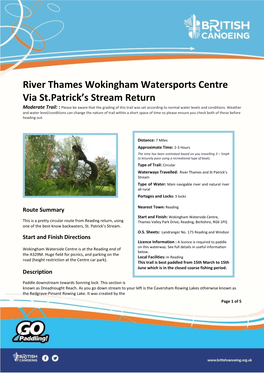 River Thames Wokingham Watersports Centre Via St.Patrick's