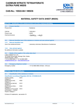 Cadmium Nitrate Tetrahydrate Extra Pure Msds