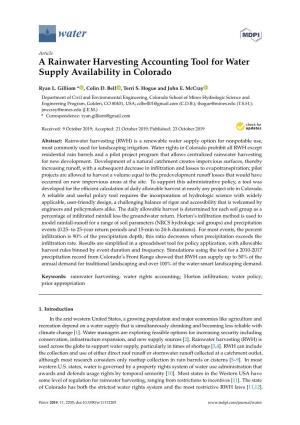 A Rainwater Harvesting Accounting Tool for Water Supply Availability in Colorado