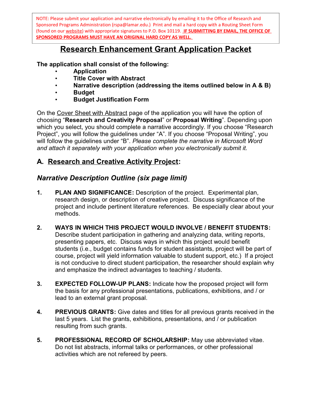 Research Enhancement Grant Application Packet