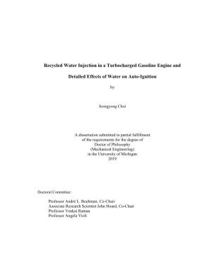 Recycled Water Injection in a Turbocharged Gasoline Engine And