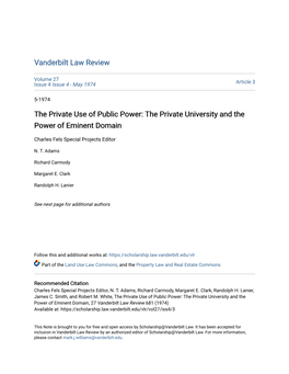 The Private University and the Power of Eminent Domain