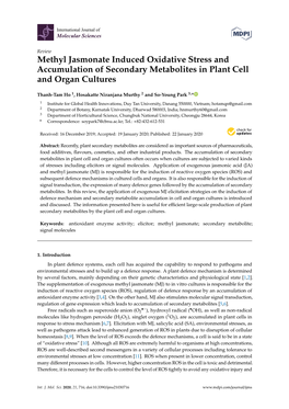 Methyl Jasmonate Induced Oxidative Stress and Accumulation of Secondary Metabolites in Plant Cell and Organ Cultures