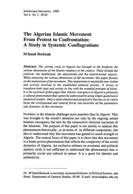 The Algerian Islamic Movement from Protest to Confrontation: a Study in Systemic Conflagrations