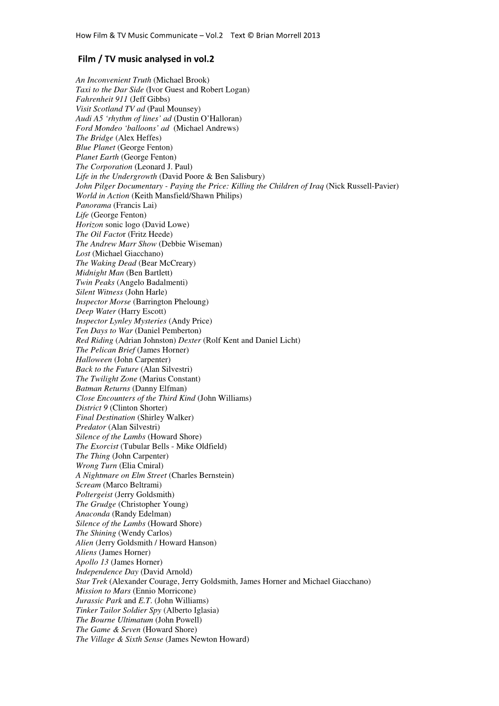 Film / TV Music Analysed in Vol.2