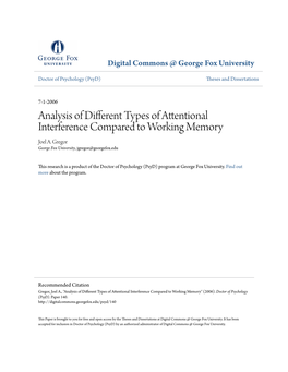Analysis of Different Types of Attentional Interference Compared to Working Memory Joel A