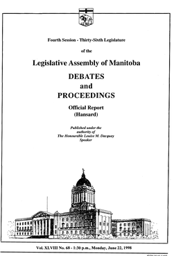 Legislative Assembly of Manitoba DEBATES and PROCEEDINGS