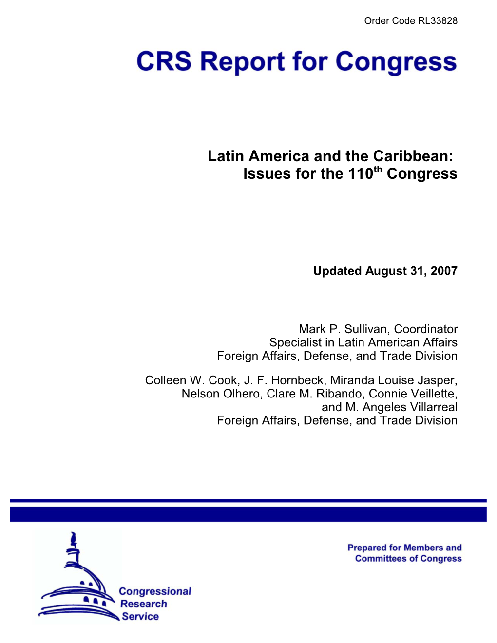 Latin America and the Caribbean: Issues for the 110Th Congress