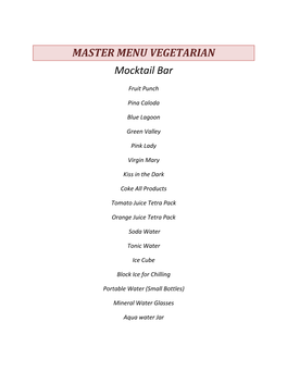 MASTER MENU VEGETARIAN Mocktail Bar