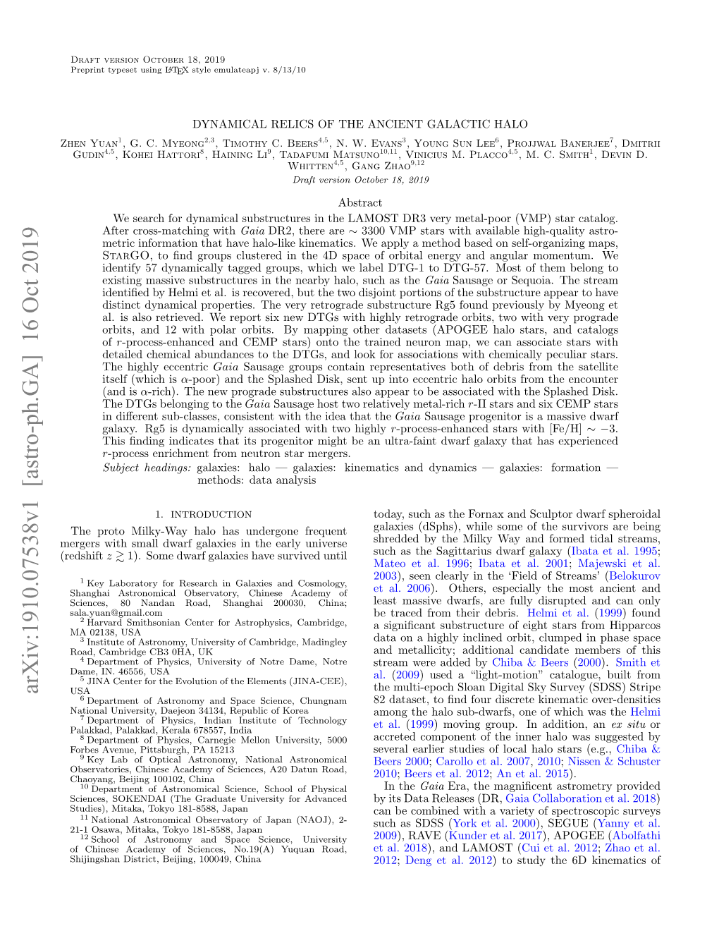 DYNAMICAL RELICS of the ANCIENT GALACTIC HALO Zhen Yuan1, G