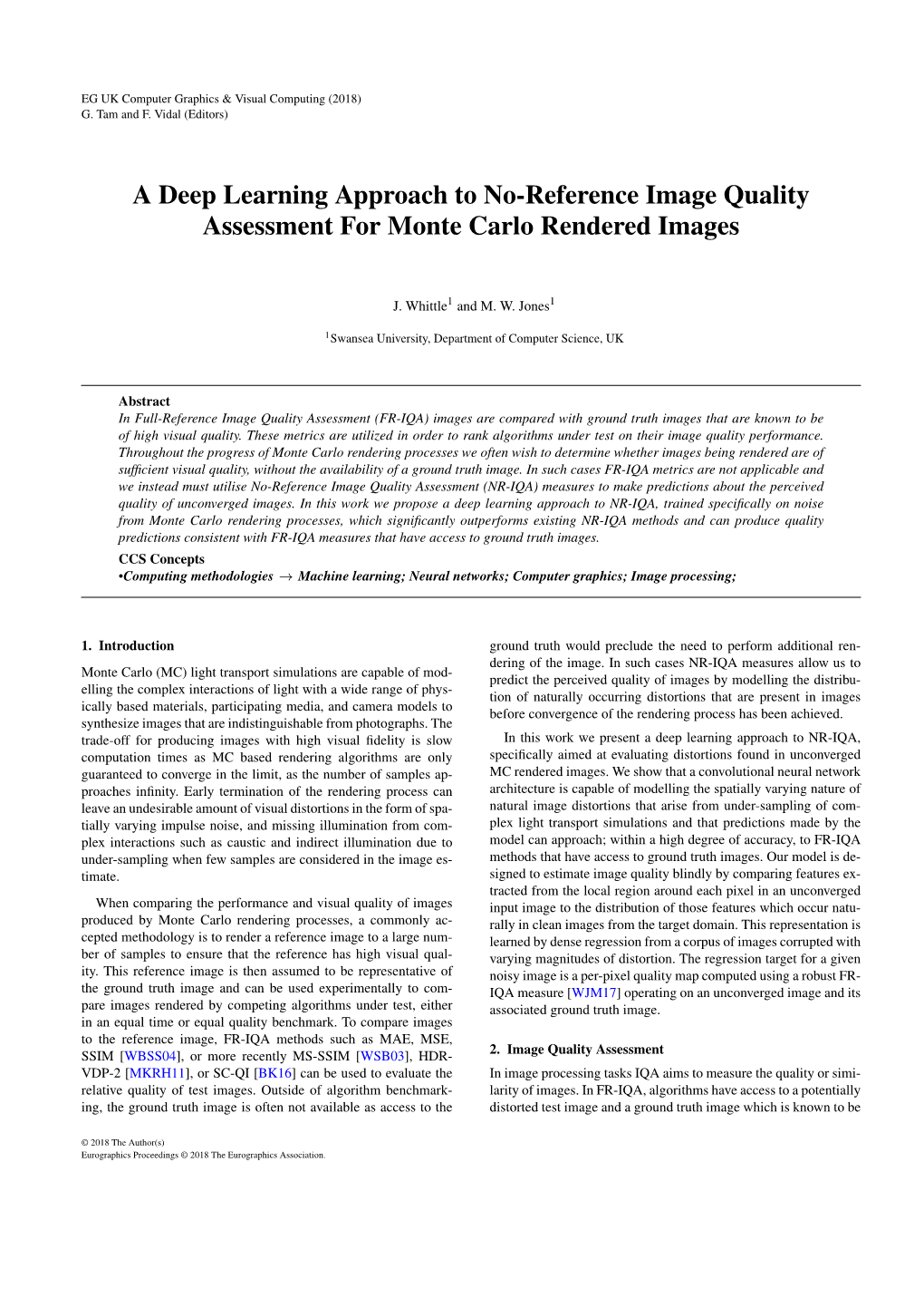 A Deep Learning Approach to No-Reference Image Quality Assessment for Monte Carlo Rendered Images