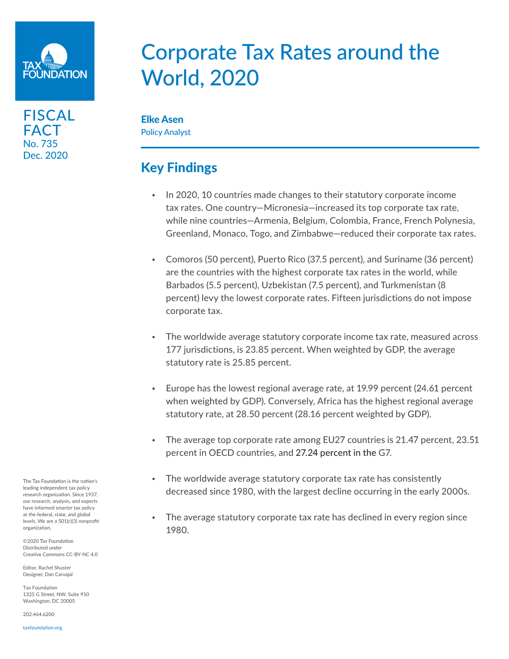 Corporate Tax Rates Around the World, 2020