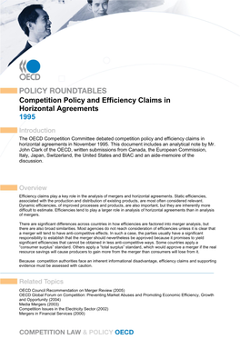 Competition Policy and Efficiency Claims in Horizontal Agreements 1995