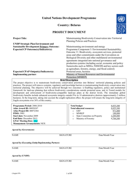 Belarus PROJECT DOCUMENT