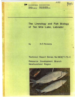 The Limnology and Fish Biology of Tenmile Lake, Labrador , "