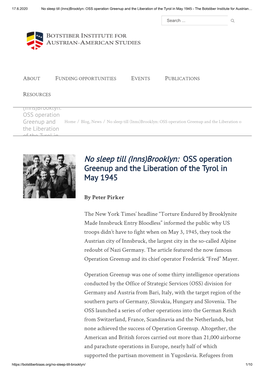 OSS Operation Greenup and the Liberation of the Tyrol in May 1945 - the Botstiber Institute for Austrian…