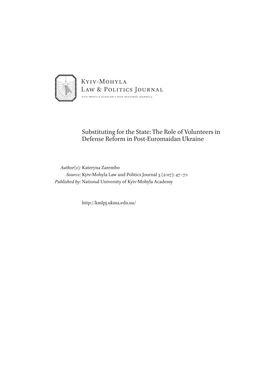 The Role of Volunteers in Defense Reform in Post-Euromaidan Ukraine