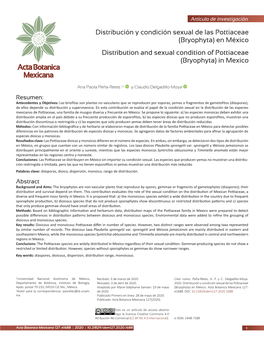 Distribución Y Condición Sexual De Las Pottiaceae (Bryophyta) En México Distribution and Sexual Condition of Pottiaceae (Bryophyta) in Mexico