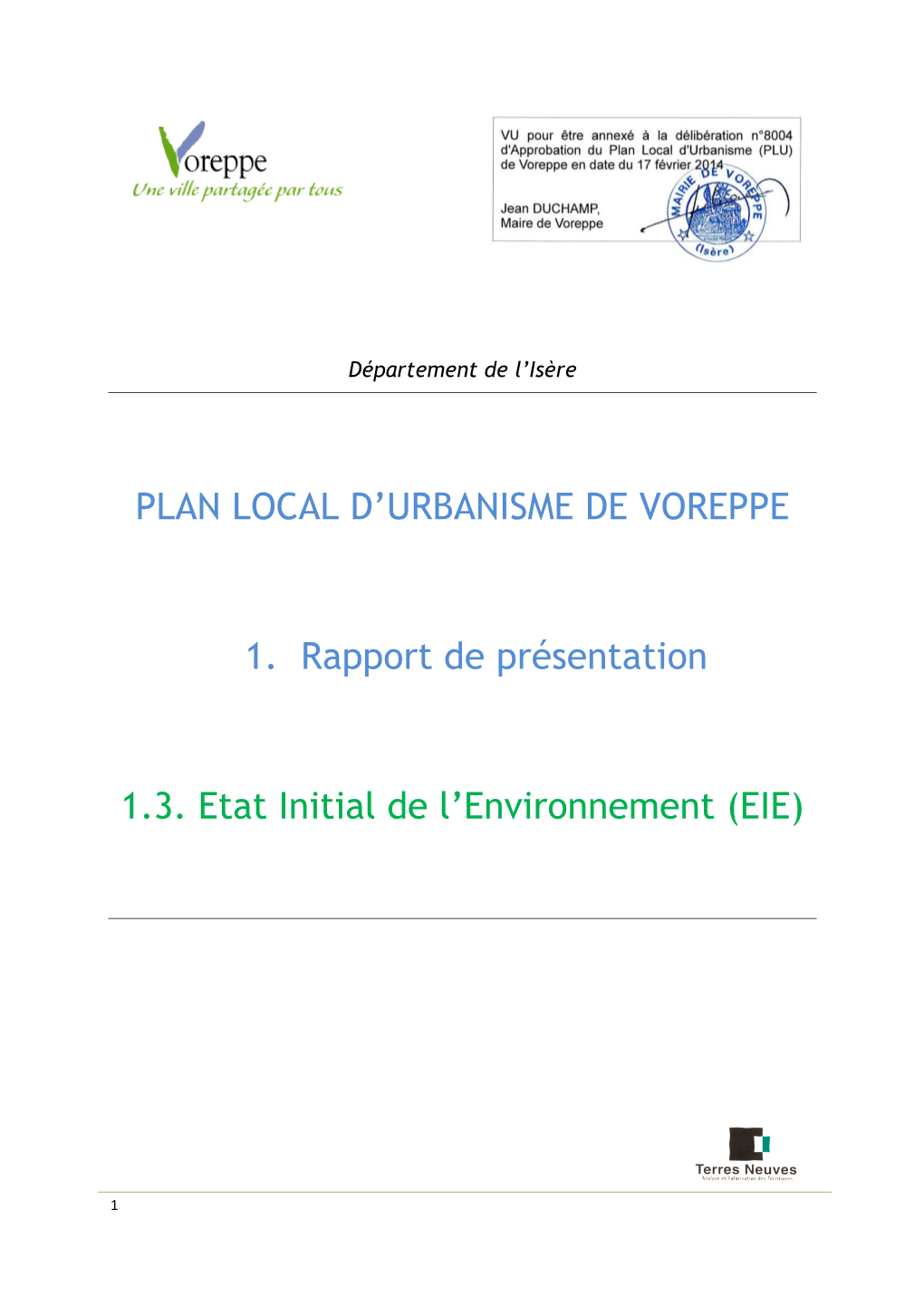 1.3. Etat Initial De L'environnement (EIE)