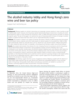 The Alcohol Industry Lobby and Hong Kong S Zero Wine and Beer Tax Policy