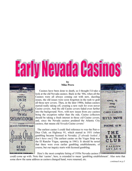 Early Nevada Casinos