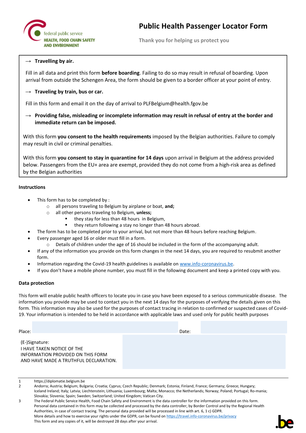 Public Health Passenger Locator Form