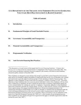 Anti-Terrorist Financing Guidelines: Voluntary Best Practices for U.S.-Based Charities1