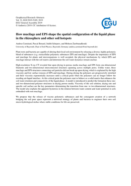 How Mucilage and EPS Shape the Spatial Configuration of the Liquid