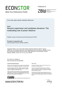 Abusive Supervision and Workplace Deviance: the Moderating Role of Power Distance