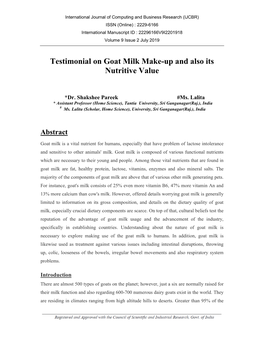 Testimonial on Goat Milk Make-Up and Also Its Nutritive Value