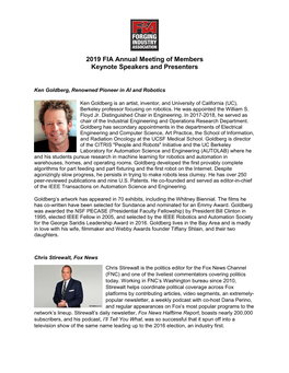 2019 FIA Annual Meeting of Members Keynote Speakers and Presenters