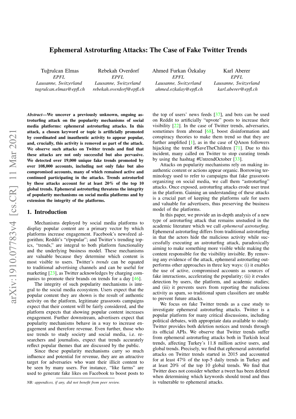 Arxiv:1910.07783V4 [Cs.CR] 11 Mar 2021